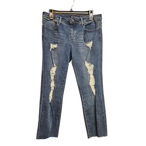 Tractr BLU Womens Distressed Raw Hem Stretch Jeans Medium Wash Blue Size 30